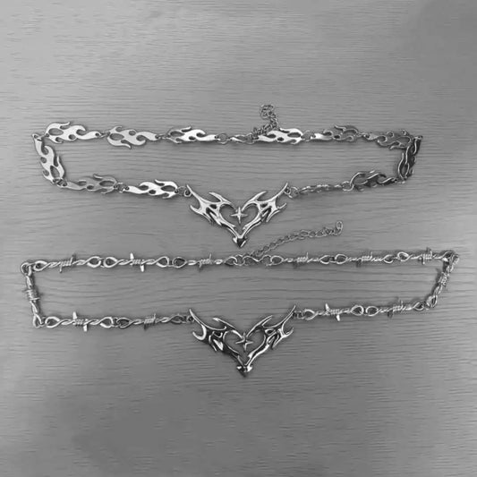 Cross Flame Heart Choker, Punk Jewelry, Gothic Accessories, Y2K, Thorns, Barbed Wire, Hippie, Flame Heart Charm, for Women Man