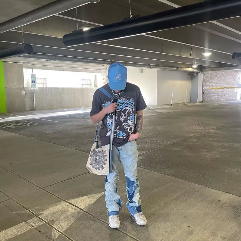 Men Tshirt Oversized Cotton Skulls Tees Y2K Tops Streetwear Goth Korean Fashion Short Sleeve Harajuku Graphic Aesthetic Clothing