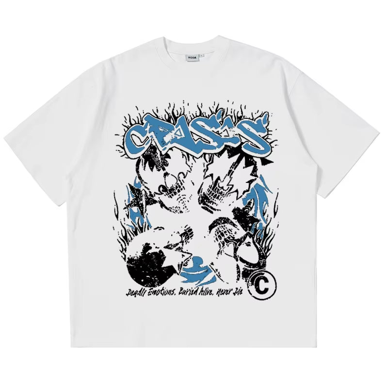 Men Tshirt Oversized Cotton Skulls Tees Y2K Tops Streetwear Goth Korean Fashion Short Sleeve Harajuku Graphic Aesthetic Clothing