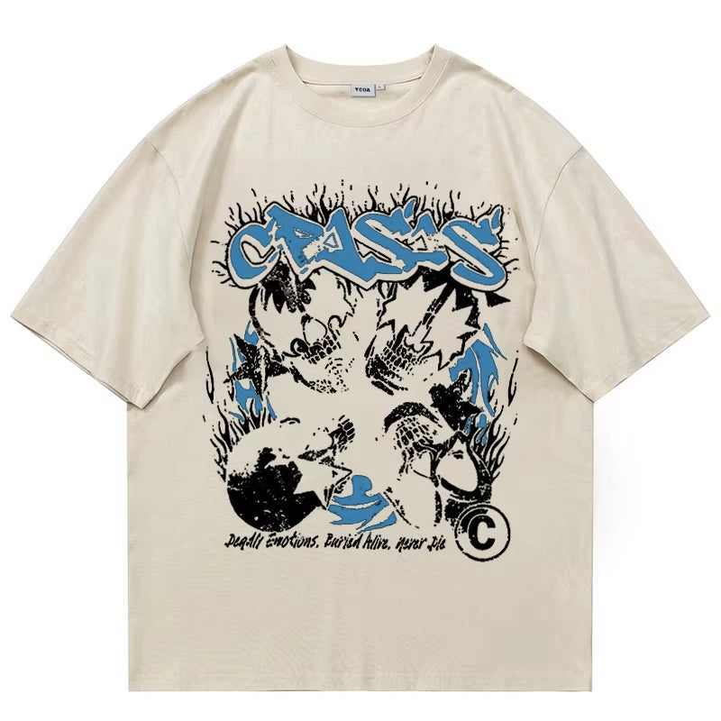 Men Tshirt Oversized Cotton Skulls Tees Y2K Tops Streetwear Goth Korean Fashion Short Sleeve Harajuku Graphic Aesthetic Clothing