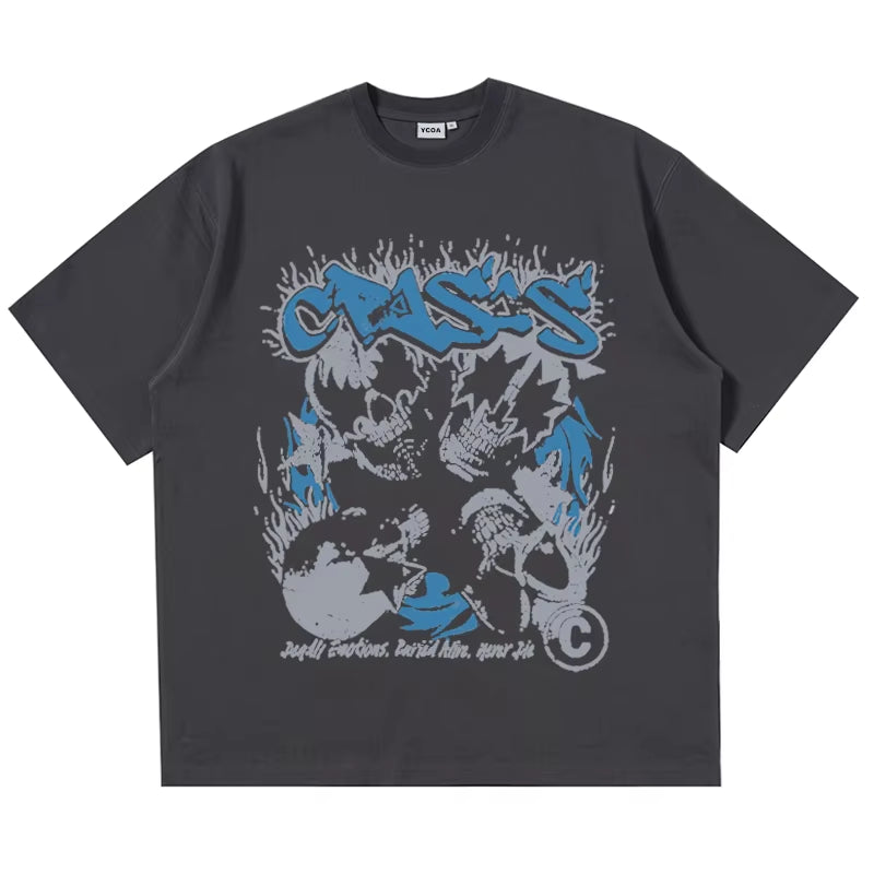 Men Tshirt Oversized Cotton Skulls Tees Y2K Tops Streetwear Goth Korean Fashion Short Sleeve Harajuku Graphic Aesthetic Clothing