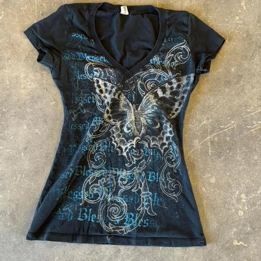 Cropped Butterfly Print T Shirt