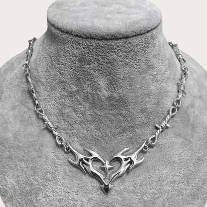 Cross Flame Heart Choker, Punk Jewelry, Gothic Accessories, Y2K, Thorns, Barbed Wire, Hippie, Flame Heart Charm, for Women Man